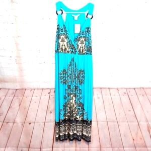 Studio West Apparel Woman's Blue & Black Long Summer Dress sz‎  L NWT